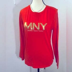 Marc New York Women's Orange Petite Tops Blouses Long Sleeves Round Neck Medium